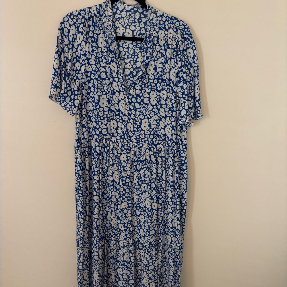 Zara Blue and White Floral Maxi Dress